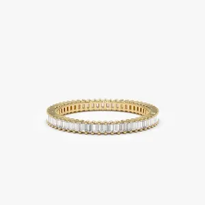 Anillo de Eternidad Completo con Diamantes Baguette en Oro Sólido de 14k, 18k y 20k, Anillo de Eternidad Apilable con Diamantes Baguette Estilo Americano - Product Image 1