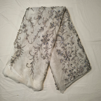 Gaun Pesta Wanita Bahan Kain Hitam Desain Floral 100% Poliester Berhias Manik-Manik Tangan dengan Jaring Mewah VIP Kualitas Premium