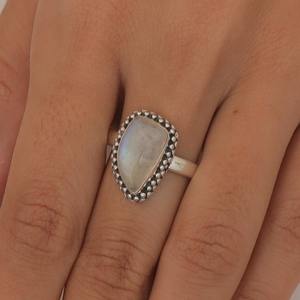 925 Plata estampada mejor calidad clásico regalo de boda promesa anillo 925 plata esterlina hecho a mano piedra preciosa piedra lunar Spinner anillo - Product Image 4