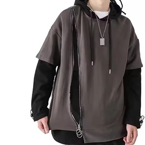 Sweat à capuche surdimensionné 100% coton pour homme avec cagoule à double capuche avec fermeture à glissière et épaule tombante confort hivernal - Product Image 2
