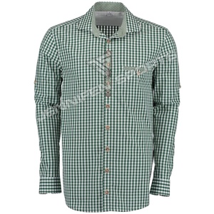 Oktoberfest Check Fabric Camisa de hombre 100% Algodón Manga larga Botones Cierre Bolsillos en el pecho Cuello redondo Etiqueta de cuello tejido interior - Product Image 1