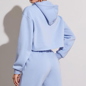 Gran oferta, suéter de alta calidad, Sudadera con capucha para mujer, sudaderas con capucha recortadas con cordón, sudaderas con capucha cortas teñidas de Color sólido al por mayor - Product Image 2