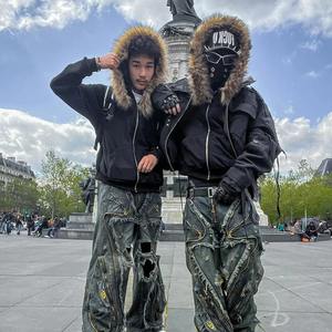 Otoño nuevos hombres sudaderas con capucha de alta calidad y sudaderas con cremallera hasta Casual ajuste suelto múltiples bolsillos patrón impreso cuello con capucha - Product Image 1