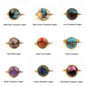 Nuevo diseño, anillo delicado de Plata de Ley 925 chapado en oro de 18 quilates para mujer, Azul, Negro, cobre, piedra turquesa, bisel, suministro de joyería - Product Image 4