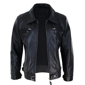 ESPRIT Casual Winter Jacket 100% Real Cow Skin Breathable Black Satin Lining Zipper Closure Turndown Collar High <b>Street</b> Plain - Product Image 2