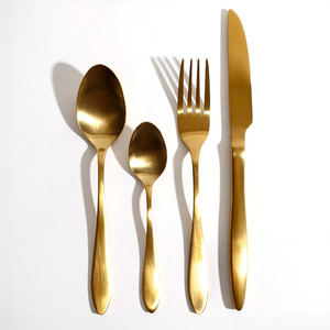 Cubiertos dorados Vintage de lujo, vajilla de acero inoxidable, cuchara, tenedor, cuchillo, cubiertos, juego de cubiertos dorados para boda, restaurante HHO - Product Image 2