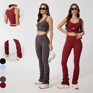 Ensembles de yoga 2 pièces pour femmes nouvelle mode de haute qualité avec design évidé taille haute contrôle du ventre vêtements actifs entraînement - Product Image 6
