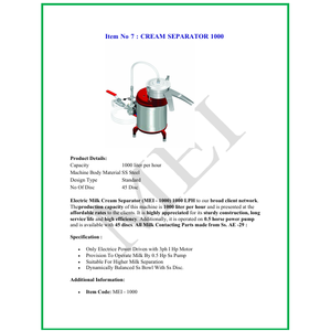 Separador de Crema de Leche de Acero Inoxidable de Alta Capacidad de 1000 Litros, Certificado ISO 13485, Calidad Industrial del Sudeste Asiático, Venta al por Mayor B2B - Product Image 3