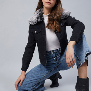 Veste en jean pour femme tricotée en coton respirant avec doublure en polyester couleur unie à la mode en gros bas quantité minimale de commande hiver - Product Image 6
