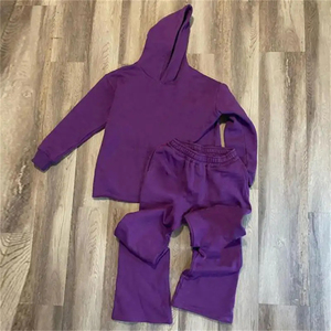 Chándal lavado con ácido personalizado 100% algodón Terry chándal de gran tamaño para hombre, conjunto de pantalones de chándal acampanados y Sudadera con capucha - Product Image 5