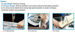 Perceuse pneumatique industrielle 0,4 CV non réversible, personnalisable OEM, capacité de mandrin 1/4 po, broche 3/8-24 - Product Image 2