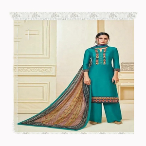 Dernier créateur vêtements de mariage pakistanais Georgette Salwar Kameez costume avec broderie séquentielle travail Collection de robes indiennes - Product Image 5