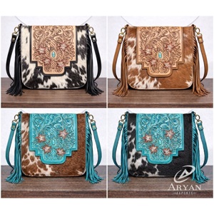 Bolso de Hombro de Cuero Vacuno con Flecos, Hecho a Mano, Estilo Occidental, Nuevo, al por Mayor, Estilo Bohemio, Vintage - Product Image 1