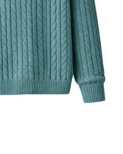 Suéter Polo de Punto Trenzado Vertical para Hombre, Manga Larga, Cuello con Botones, Suave, para Invierno, Color Azul Verde Azulado, Venta al por Mayor - Product Image 6