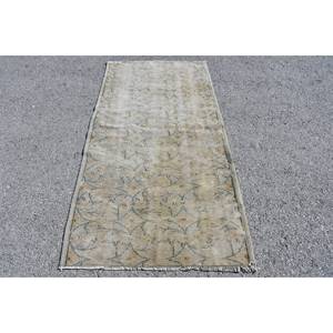 Vintage 3ft 11in X 6ft 11in Beige tapis en laine turque classique Patchwork Design pour salon décor ou voiture avec support en Latex - Product Image 1