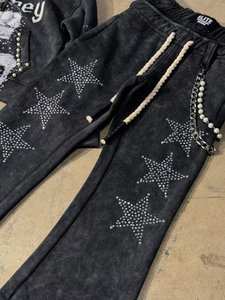 Conjunto Deportivo Personalizado para Hombre, Estilo Vintage Americano, con Remaches, Pedrería y Perlas, Ropa Urbana Esencial, Tejido Grueso, 100% Algodón Transpirable - Product Image 3