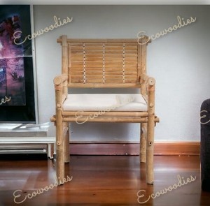 Chaise de salle à manger en rotin de bambou au design moderne avec accoudoir pour hôtels parcs cours villas camping pour le salon - Product Image 5