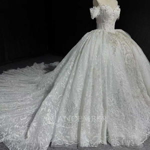 Robe de mariée de luxe Jancember MN308 en dentelle, épaules dénudées, avec plumes, style robe de bal, pour <span class=keywords><strong>mariage</strong></span> romantique à l'église - Product Image 2