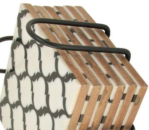 Classic Eco-Friendly Bone Inlay Walnut Indian <b>Coasters</b> Set in Black <b>White</b> Geometric Design for Modern Kitchen - Product Image 2