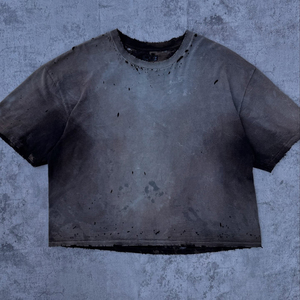 Coton Vintage vieilli de haute qualité personnalisé noir lavé à l'acide poids lourd graphique surdimensionné Boxy 100% coton batik tricoté - Product Image 1