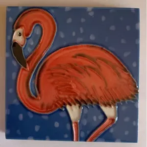 Flamingo Bird 4x4 Modern Art Deco Carreau d'art mural en céramique pour la maison et le jardin Accents muraux de cadeau de Noël avec format de corde - Product Image 1