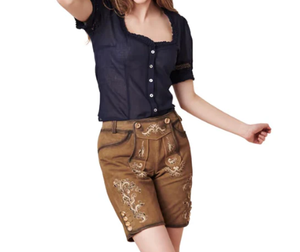 Leather LEDERHOSEN Quick Dry Breathable Casual <b>Suspended</b> Shorts with Embroidered Mid Waist - Product Image 2