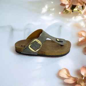 Women's Black and Brown Handmade Genuine <b>Leather</b> <b>Flip</b> <b>Flops</b> Slippers Modern Flat Design by MS Handicraft - Product Image 2