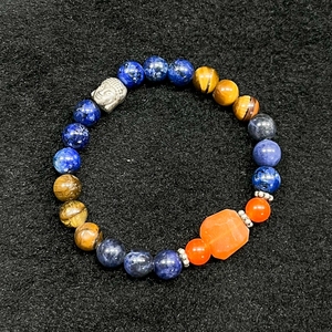 Natural Gemstone Lapis & Tiger Eye With Buddha <b>Charm</b> Adjustable 8mm Beads Stretch Wholesale <b>Bracelet</b> Men's Women Gifts Ideas - Product Image 1
