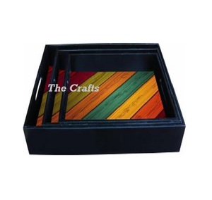 Bandeja de desayuno de Color marrón de madera con trabajo de fregona Vajilla de fiesta de boda de calidad Superior Bandeja de servicio de alimentos - Product Image 4