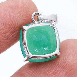 925แฮนด์เมดแข็งเงินสเตอร์ลิงเครื่องประดับจี้ผู้หญิงพลอยนิลสีเขียวเหลี่ยมเพชรพลอยธรรมชาติคลาสสิกสำหรับขายส่ง - Product Image 4