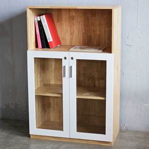 Contemporary 3-Tier Metal Storage <b>Cabinet</b> THS68033 Glass Doors <b>Lock</b> Rubber Wood Contemporary 3-Tier Lockable - Product Image 2