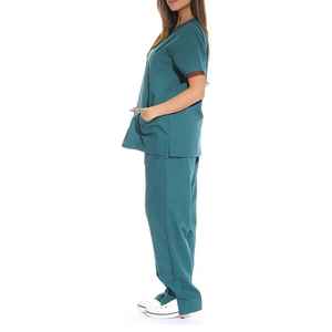 Uniforme d'infirmière unisexe en toile tricotée respirante de haute qualité personnalisable Ensemble de blouses V-cou avec poche Pantalons à manches courtes - Product Image 5
