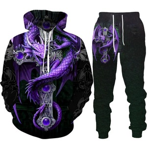 Rétro Dragon tatouage impression 3D hommes femmes survêtement ensembles sweat à capuche décontracté + pantalon 2 pièces ensembles surdimensionné sweat mode hommes vêtements - Product Image 6