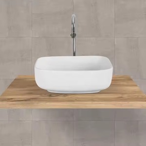 Évier de table rectangulaire blanc moderne Lavabo de salle de bains Évier de lavabo de comptoir en pierre de céramique et marbre - Product Image 1