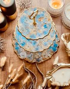 เซิร์ฟเวอร์สำหรับตกแต่งเค้กเรซินอีพ็อกซี่3ชั้นทำด้วยมือถาดทรงสี่เหลี่ยมถาดเค้กมาตรฐานสูง - Product Image 2