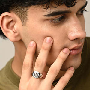 NOVAMART Fine Buy Premium 925 Pure Sterling <b>Silver</b> <b>Rings</b> for <b>Men</b> Geometric Design with Zircon or Pearl Rhodium Gold Plated Multi - Product Image 4