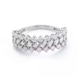 Trendy Wide Band 14K White Gold Diamond Engagement <b>Ring</b> Baguette Lab Grown Diamond for Wedding or Anniversary - Product Image 5