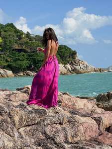 Tie Dye verano Boho Hippie largo sin espalda Maxi vestido suelto ajuste cuello en V Tie Dye Maxi para mujer producto hecho a mano - Product Image 3