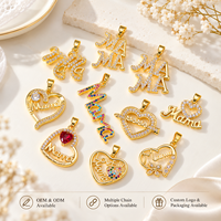 Pendentifs Cœur Lettre Maman Plaqué Or Pavé CZ pour Fabrication de Bijoux en Gros, Breloques Cadeau Fête des Mères