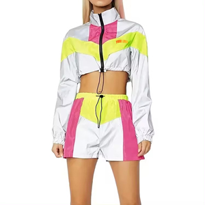 Ensemble short coupe-vent décontracté respirant d'été pour femmes avec veste à glissière à manches longues 100% coton au-dessus du genou ensemble deux pièces - Product Image 1