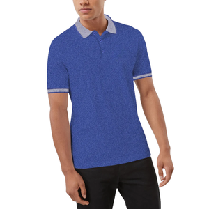 Polo bleu pour homme avec col gris, vêtement décontracté élégant, tissu en coton confortable pour un usage quotidien - Product Image 3