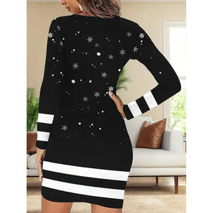 Women's Long Sleeve Crew Neck Snowman Pattern Scuba <b>Christmas</b> <b>Dress</b>, 21943 - <b>Black</b> - Product Image 2