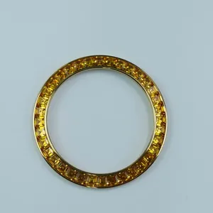 Bague de lunette de montre en acier inoxydable PJ, faite à la main, sertie de saphir jaune et de citrine, taille carrée, 40 mm 41 mm, pièce de rechange - Product Image 1