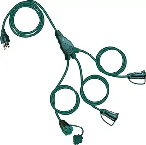 Extension Cord 1 to 3 Splitter, Max 13ft End to End (25FT Total), 16/3 SJTW for Christmas Landscape St