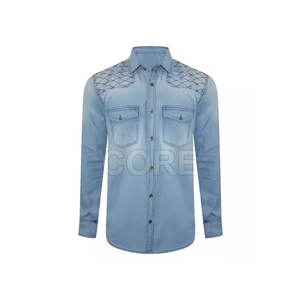 Vente en gros de chemise en jean pour hommes 2025 conception personnalisée bas quantité minimale de commande pas cher prix chemise en jean pour hommes - Product Image 1