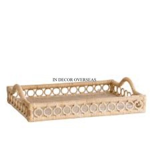 Suministro directo de fábrica, alta calidad estándar, ratán hecho, aspecto atractivo, diseñador, bandeja de servicio de lujo con asas de la India - Product Image 1