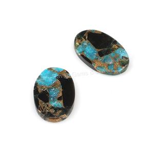 12X19มม. คุณภาพสูงทองแดงสีฟ้าสีดำสีเทอร์ควอยซ์ทรงวงรีเรียบเรียบเรียบพลอยหลวมสำหรับทำเครื่องประดับ - Product Image 2