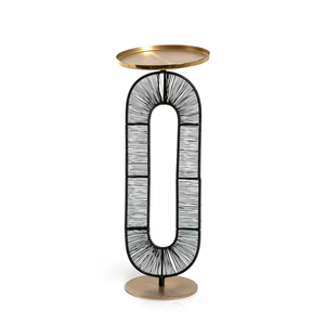 Bougeoir design en métal pour la décoration de la fête du Ramadan et le style Eid Mubarak Bougeoir fini noir et or - Product Image 1