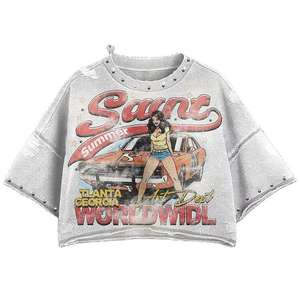 T-shirt court et ample personnalisé pour homme, style streetwear vintage avec strass, anti-boulochage, manches courtes, effet vieilli et audacieux - Product Image 4