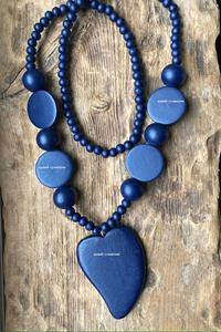 2025 nouveauté haute qualité femmes gros bleu bois coeur déclaration collier Boho Lagen Look mode bijoux poli - Product Image 3